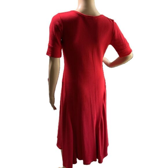Lauren Ralph Lauren Red Cotton V-Neck Button Academia Midi Flare Dress Small - Picture 11 of 17